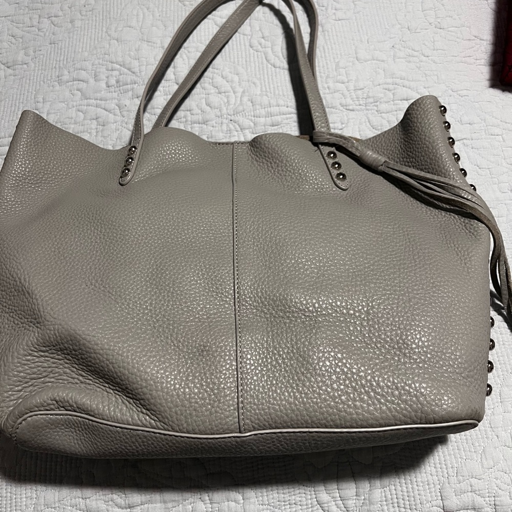 Rebecca Minkoff Gray Leather Tote Bag with Stud Accents